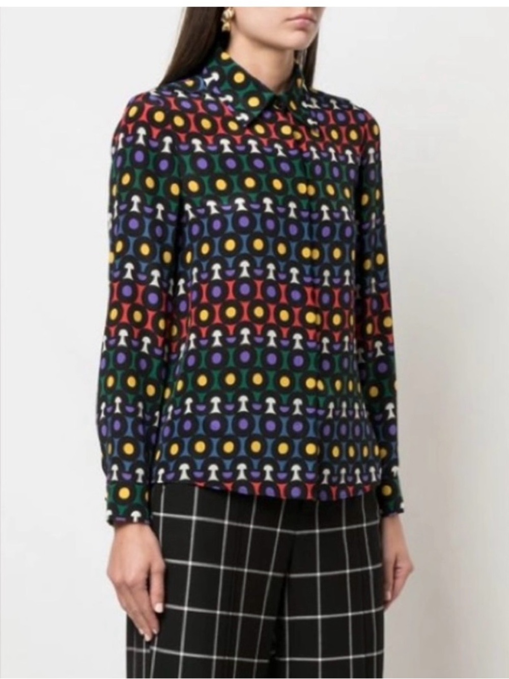 Alice + Olivia Black Blouse with Multicolor Dot Motif - Picture 4 of 6